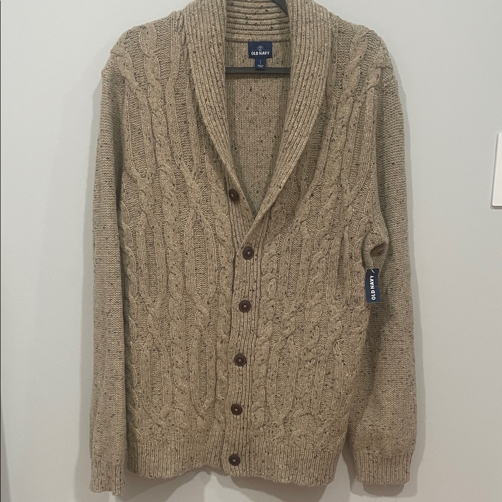 Old Navy Men's Beige Cable Knit Cardigan